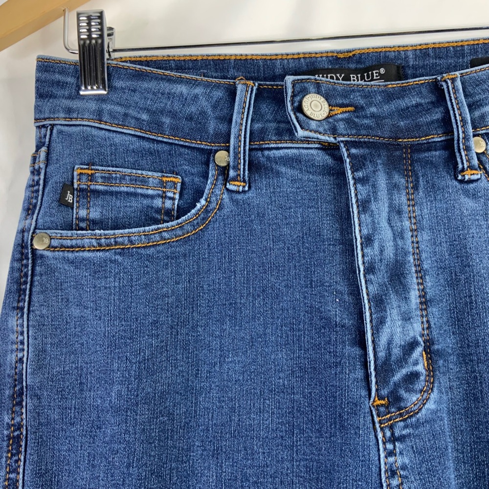 Judy Blue High Rise Flare Jeans Medium Wash Raw Hem Denim Womens - Picture 4 of 10